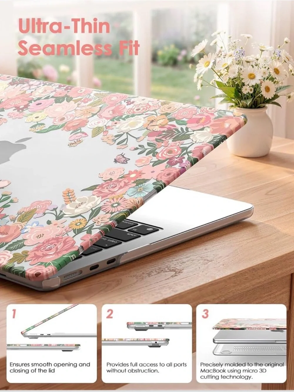Floral MacBook Air Case & Matching Keyboard Skin - Pink Rose & Screen Protector